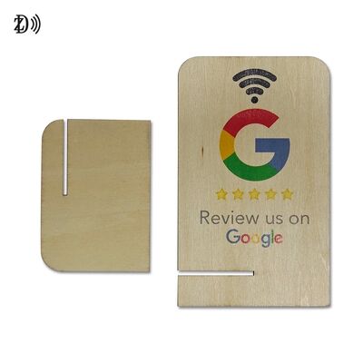 Logotipo grabado con láser personalizado Código QR NTAG213 Tarjeta de revisión de Google de madera NFC Tarjetas de revisión de Google