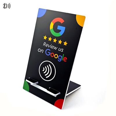 Logotipo personalizado NFC Stand Revisión de redes sociales NTAG213 NFC PVC Google Review Tarjeta Menú Display Stand