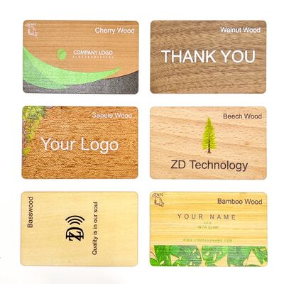 Ventas directas de fábrica Logotipo personalizado grabado en madera Tarjeta de visita RFID NFC ISO14443A 13.56MHz Madera en blanco Tarjeta de identificación clave de hotel NFC